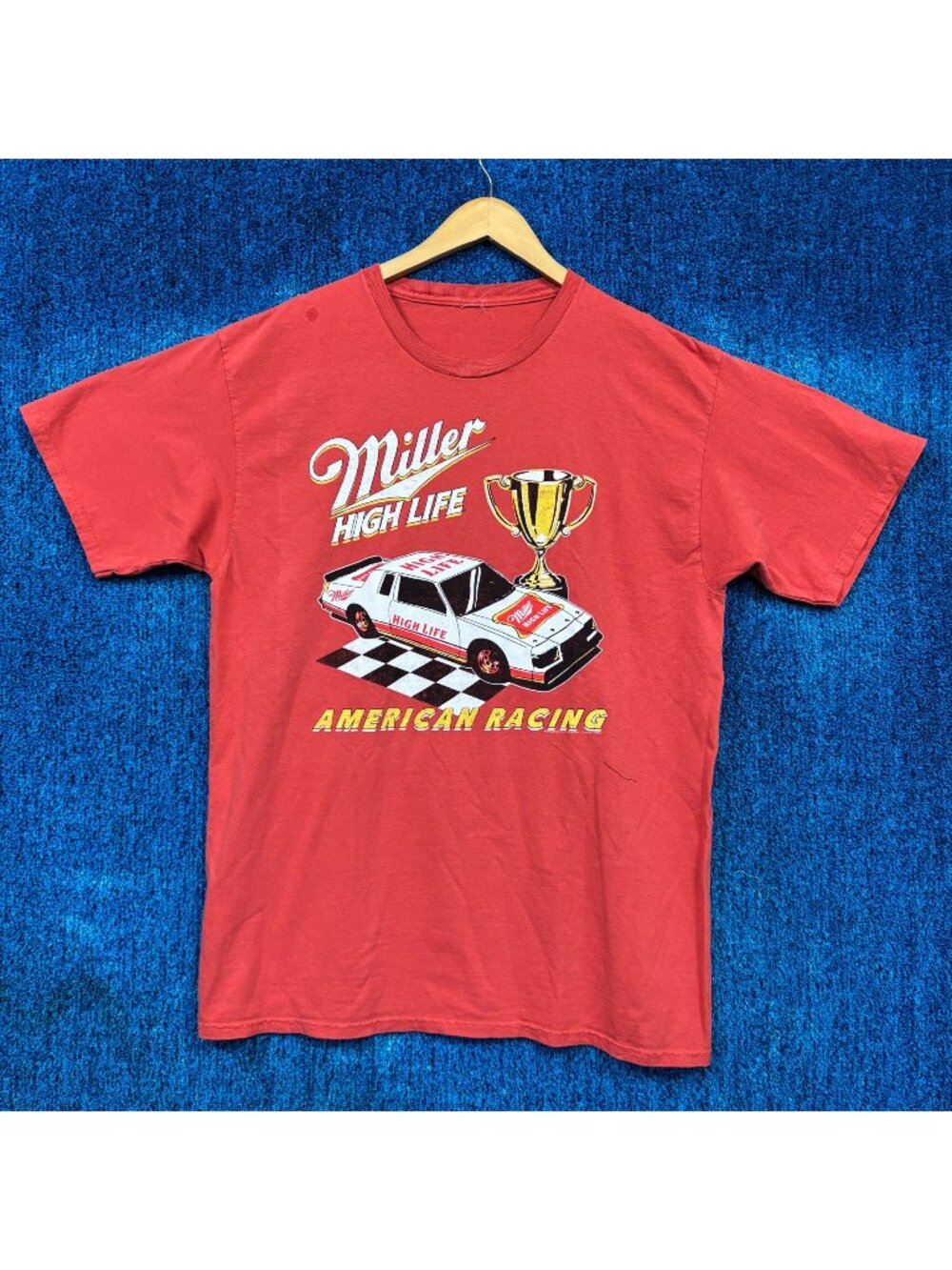 Miller High Life American Racing Beer Orange T-Shirt Size Large